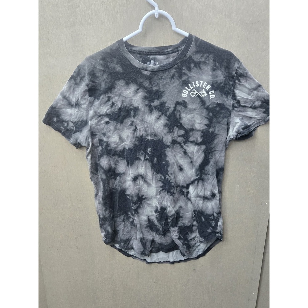 Hollister Co Gray Black Tie Dye Graphic T Shirt Women's Size‎ Large Racing Flags